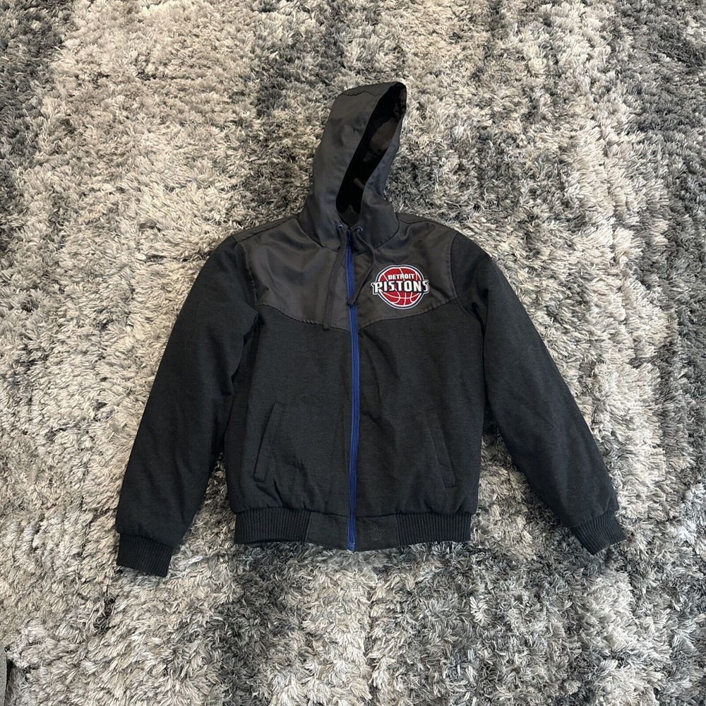 Men's Size Small S JH Design Detroit Pistons Zip-Up Coat Reversible Vintage Gray